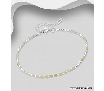 925 Sterling Silver Ball Adjustable Bracelet, Beaded with Yellow Opal