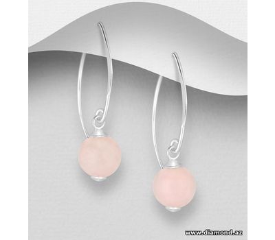 925 Sterling Silver Hook Earrings, Decorated with Rose Quartz