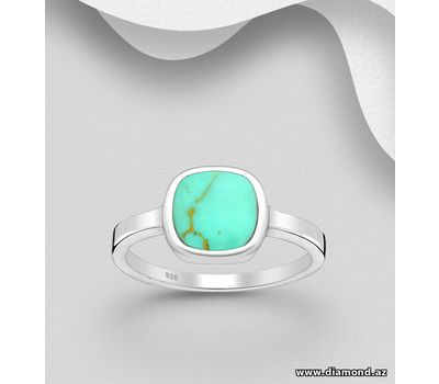 Şəkli böyütmək üçün tiklayın 925 Sterling Silver Square Ring, Decorated with Reconstructed Stone