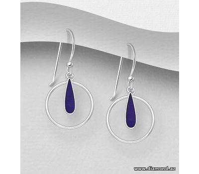 925 Sterling Silver Hook Earrings, Decorated with Resin
