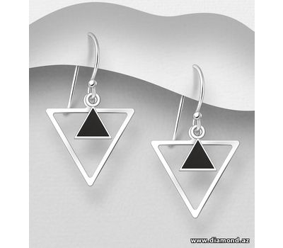 925 Sterling Silver Triangle Hook Earrings, Decorated with Resin