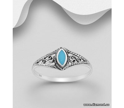 925 Sterling Silver Ring, Decorated with Reconstructed Turquoise