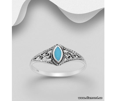 Şəkli böyütmək üçün tiklayın 925 Sterling Silver Ring, Decorated with Reconstructed Turquoise