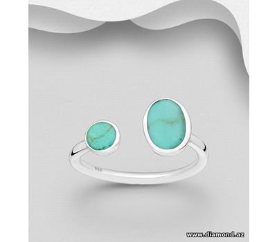 Şəkli böyütmək üçün tiklayın 925 Sterling Silver Adjustable Ring Featuring Circle and Oval, Decorated with Reconstructed Stone