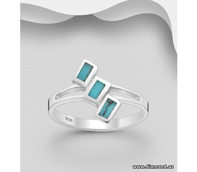 925 Sterling Silver Ring, Decorated with Reconstructed Sky Blue Turquoise