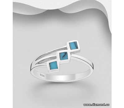 925 Sterling Silver Square Ring, Decorated with Reconstructed Sky Blue Turquoise