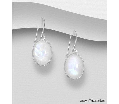 925 Sterling Silver Hook Earrings, Decorated with Rainbow Moonstone