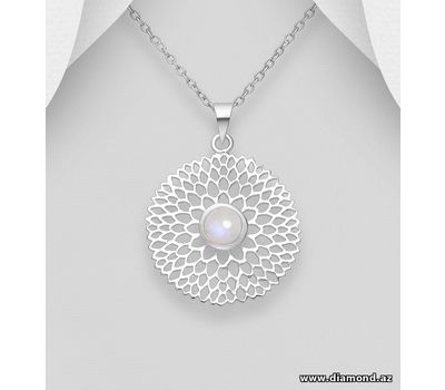 925 Sterling Silver Pendant, Decorated with Rainbow Moonstone