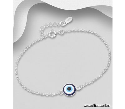 925 Sterling Silver Evil Eye Bracelet, Decorated with Resin