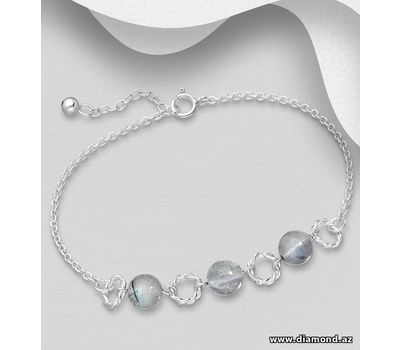 Şəkli böyütmək üçün tiklayın 925 Sterling Silver Bracelet, Beaded with Labradorite