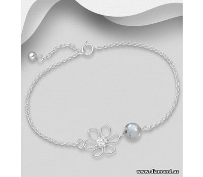 Şəkli böyütmək üçün tiklayın 925 Sterling Silver Flower Bracelet, Beaded with Labradorite