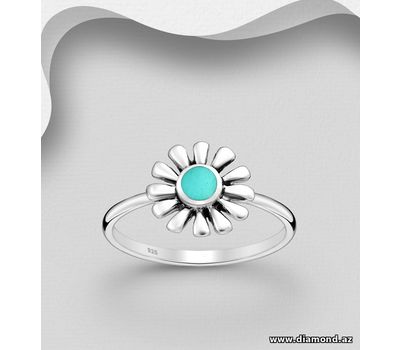 925 Sterling Silver Flower Ring, Decorated with Various Reconstructed Stone or Resin