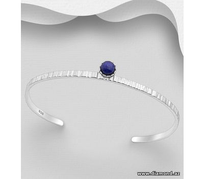 925 Sterling Silver Cuff, Decorated with Lapis Lazuli