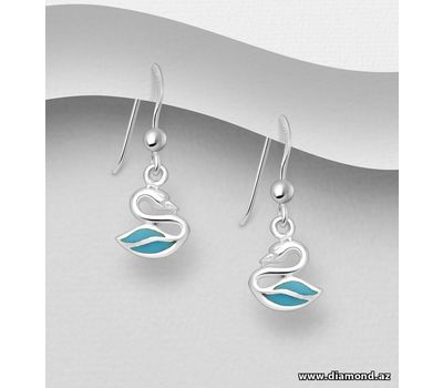 925 Sterling Silver Swan Hook Earrings, Decorated With Resin