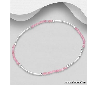 925 Sterling Silver Ball Bracelet, Beaded with Rose Quartz