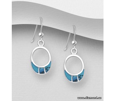 925 Sterling Silver Hook Earrings, Decorated with Reconstructed Sky Blue Turquoise