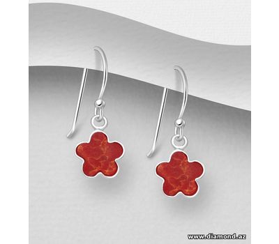 Şəkli böyütmək üçün tiklayın 925 Sterling Silver Flower Hook Earrings, Decorated with Resin