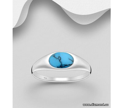 925 Sterling Silver Ring, Decorated with Reconstructed Stone or Resin