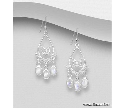 Şəkli böyütmək üçün tiklayın 925 Sterling Silver Hook Earrings, Decorated with Rainbow Moonstone