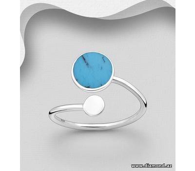 925 Sterling Silver Adjustable Ring, Decorated with Reconstructed Stone