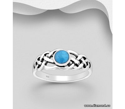 925 Sterling Silver Celtic Ring, Decorated with Reconstructed Turquoise or Various Colored Resins