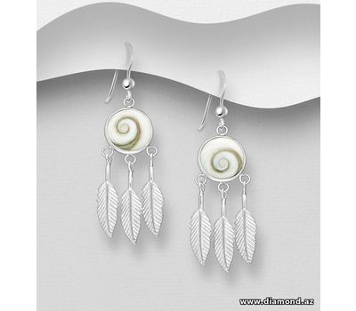 925 Sterling Silver Dream Catcher Hook Earrings, Decorated with Shiva Shell