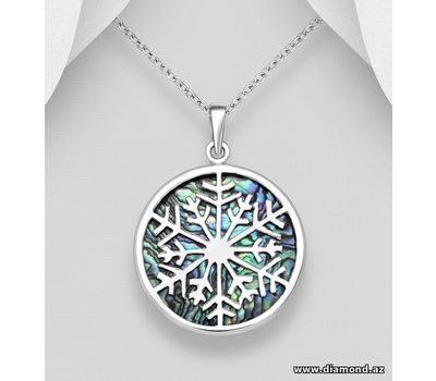 925 Sterling Silver Snowflake Pendant, Decorated with Shell