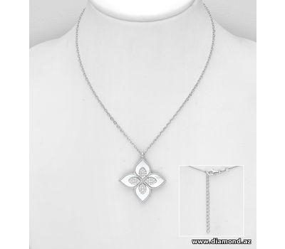 925 Sterling Silver Necklace, Decorated with CZ Simulated Diamonds and Shell