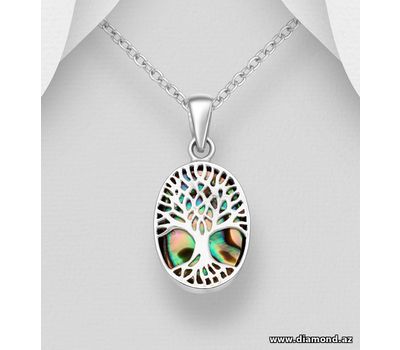 925 Sterling Silver Tree of Life Pendant, Decorated with Shell