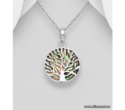 925 Sterling Silver Tree of Life Pendant, Decorated with Shell