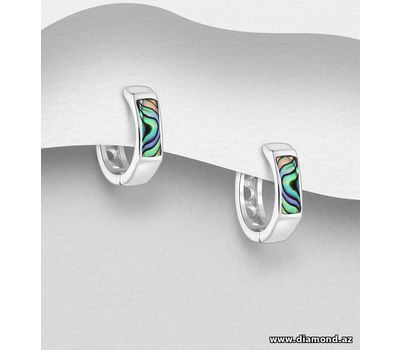 925 Sterling Silver Hoop Earrings, Decorated with Shell
