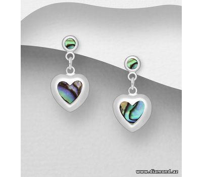 925 Sterling Silver Heart Push-Back Earrings, Decorated with Shell