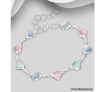 925 Sterling Silver Heart Bracelet, Decorated with Shell