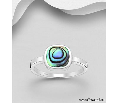 Şəkli böyütmək üçün tiklayın 925 Sterling Silver Square Ring, Decorated with Shell