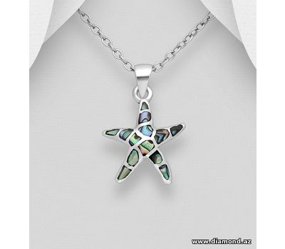 925 Sterling Silver Starfish Pendant, Decorated with Shell