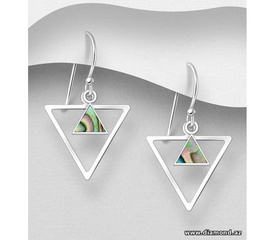 925 Sterling Silver Triangle Hook Earrings, Decorated with Shell