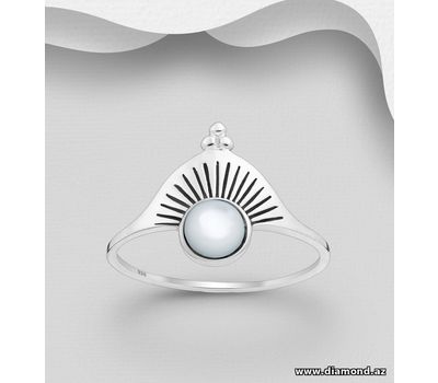 Şəkli böyütmək üçün tiklayın 925 Sterling Silver Oxidized Sun Ring, Decorated with Shell
