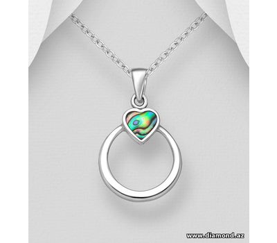 Şəkli böyütmək üçün tiklayın 925 Sterling Silver Heart Pendant, Decorated with Shell
