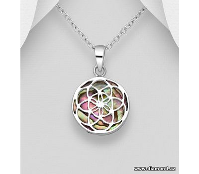 925 Sterling Silver Flower of Life Pendant Decorated With Shell