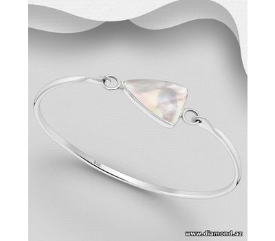 925 Sterling Silver Triangle Bangle, Decorated with Shell