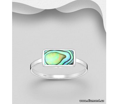 925 Sterling Silver Rectangle Ring, Decorated with Shell