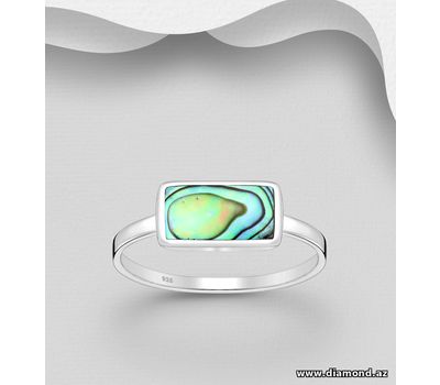 Şəkli böyütmək üçün tiklayın 925 Sterling Silver Rectangle Ring, Decorated with Shell