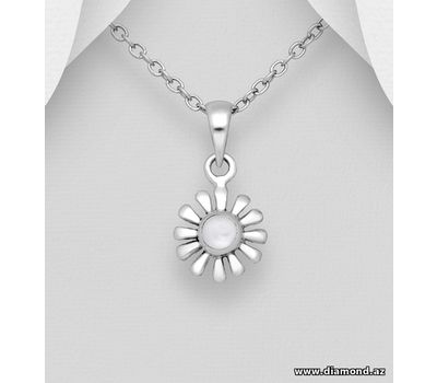 925 Sterling Silver Flower Pendant, Decorated with Shell
