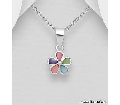 925 Sterling Silver Flower Pendant, Decorated with Shell