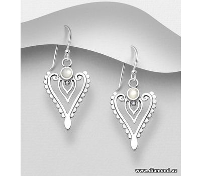 925 Sterling Silver Hook Earrings, Decorated with Shell