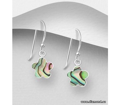 925 Sterling Silver Flower Hook Earrings, Decorated with Shell
