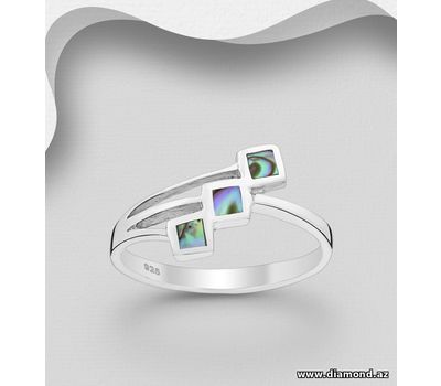 925 Sterling Silver Square Ring, Decorated with Shell