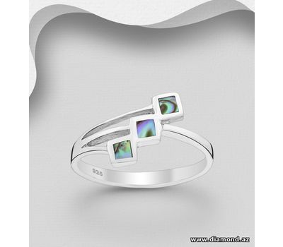 Şəkli böyütmək üçün tiklayın 925 Sterling Silver Square Ring, Decorated with Shell