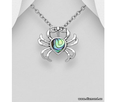 925 Sterling Silver Crab Pendant, Decorated with Shell