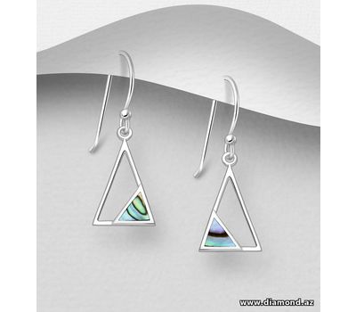 925 Sterling Silver Triangle Hook Earrings, Decorated with Shell